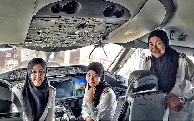An all-female pilot crew has touched down in Saudi Arabia, highlighting the absurdity of laws preventing women from driving cars. 